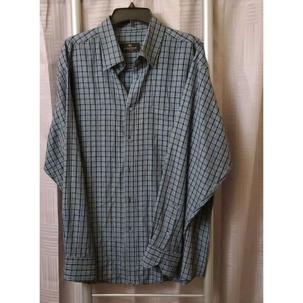 Bugatchi Uomo Blue Plaid Long Sleeve Button Down Fashion Shirt Men's Size XLarge